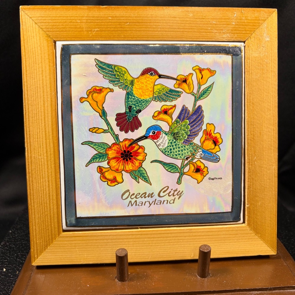 Ocean City Maryland Hummingbird Iridescent Framed Ceramic Art Tile